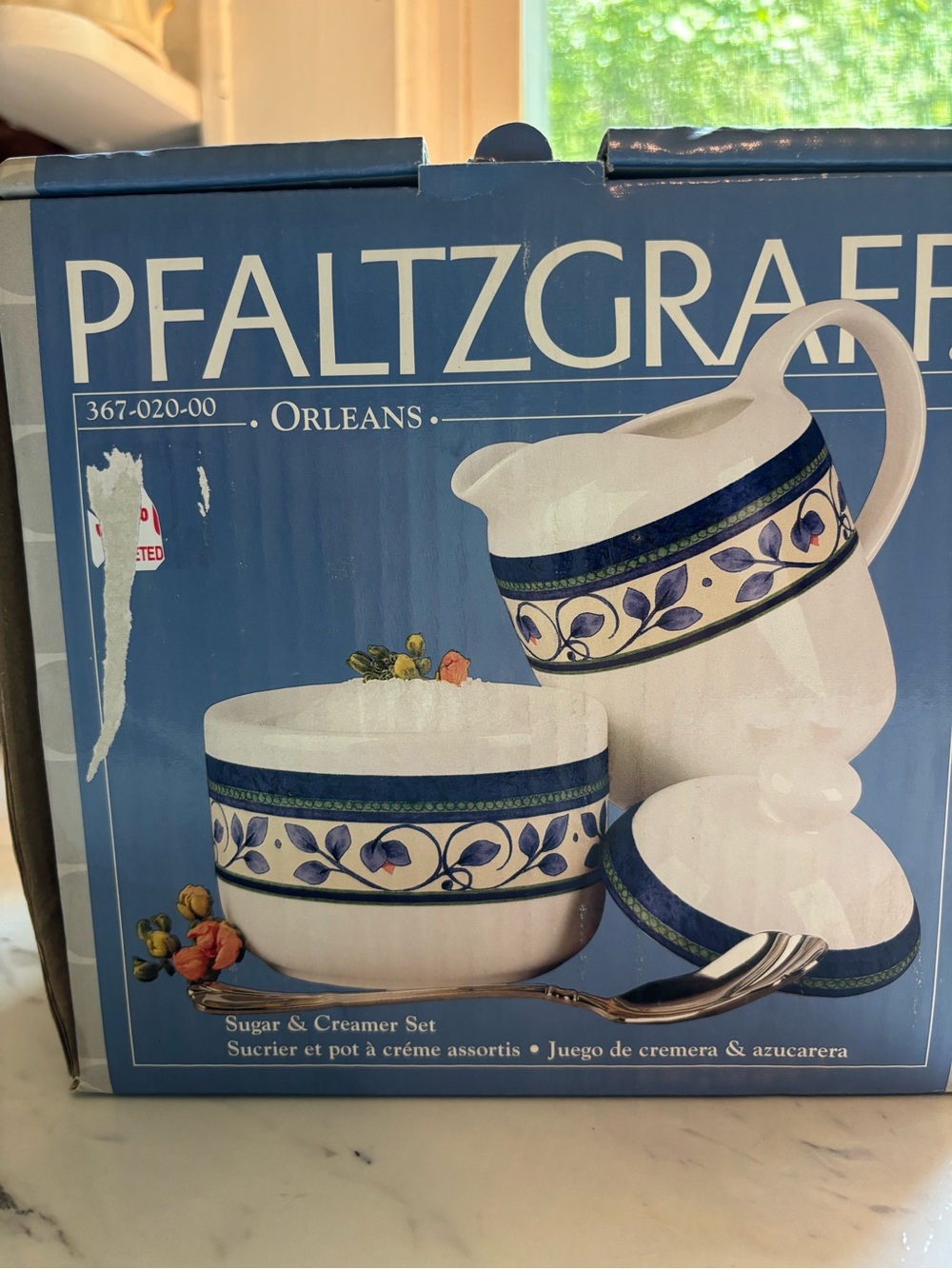 Pfaltzgraff Orleans Blue and White Floral Sugar & Creamer Set